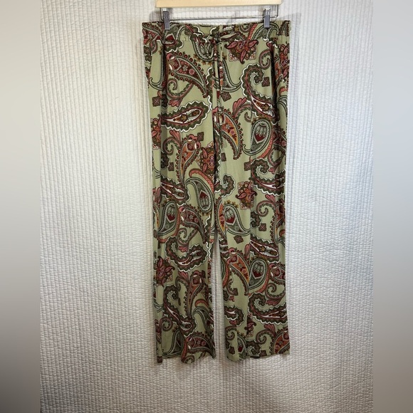 Cato Sage Green/Salmon Paisley Print Palazzo Pants. #Major Maximalism - Picture 1 of 8